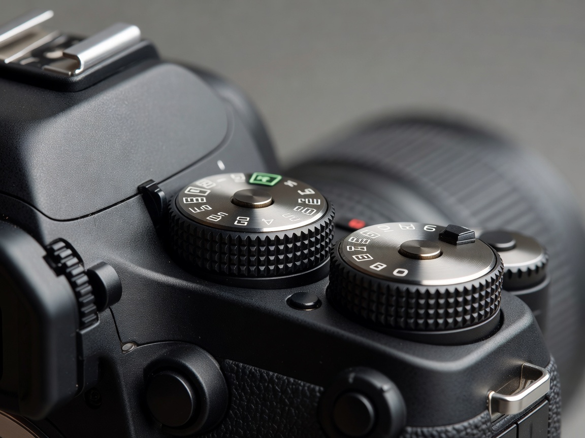 Camera top dials showing shutter speed aperture and ISO controls