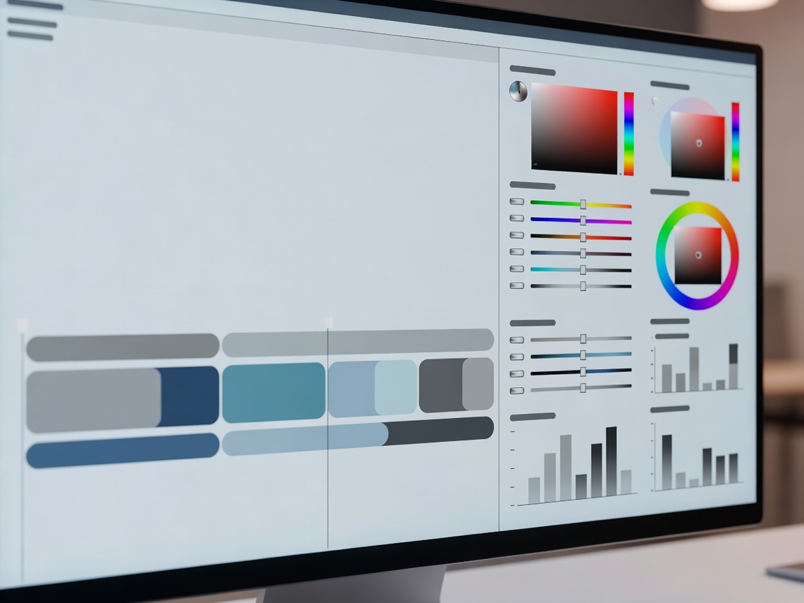 Photo editing software timeline and color controls on a desktop monitor
